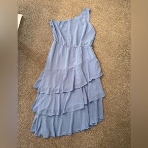 PrettyGarden One Shoulder Ruffle Tiered Dress Blue XL